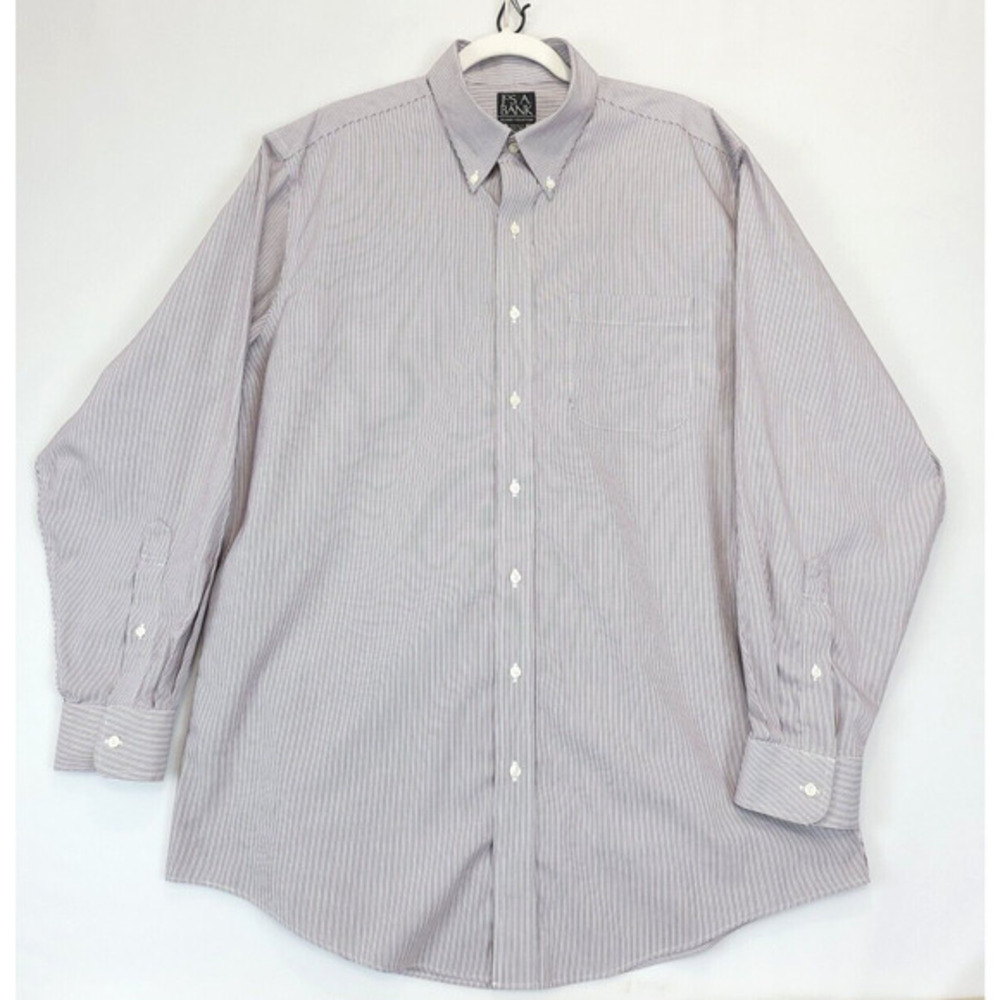 JoS A Bank Button Down Shirt Tailored Fit Men 17.5-35 Stripe Brown White Cotton